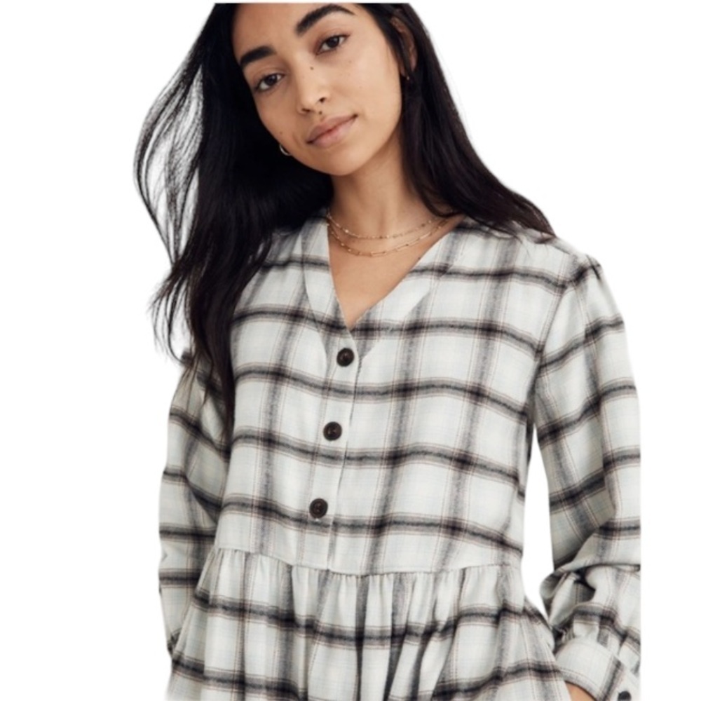 Madewell Cotton Button Up Flannel Plaid Midi Dress in Blue Multicolor - Picture 2 of 15